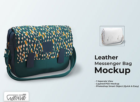 طرح لایه باز موک آپ کیف چرمی - Leather Messenger Bag Mockup